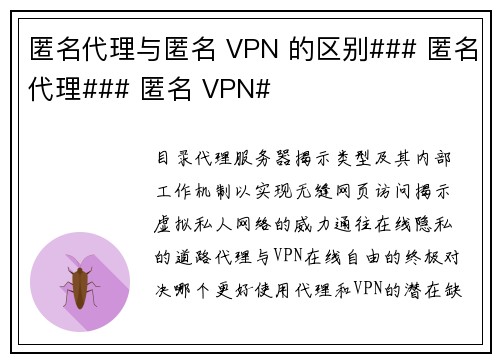 匿名代理与匿名 VPN 的区别### 匿名代理### 匿名 VPN#